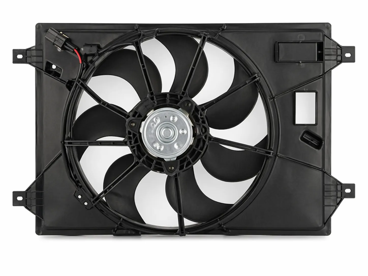 Compacte radiatorventilator die warme lucht efficiënt verspreidt in een stijlvolle woonruimte.