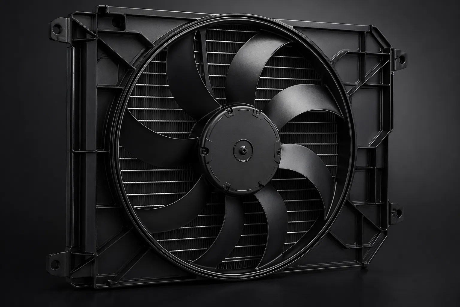 Compacte radiatorventilator die warme lucht efficiënt door de ruimte verspreidt.