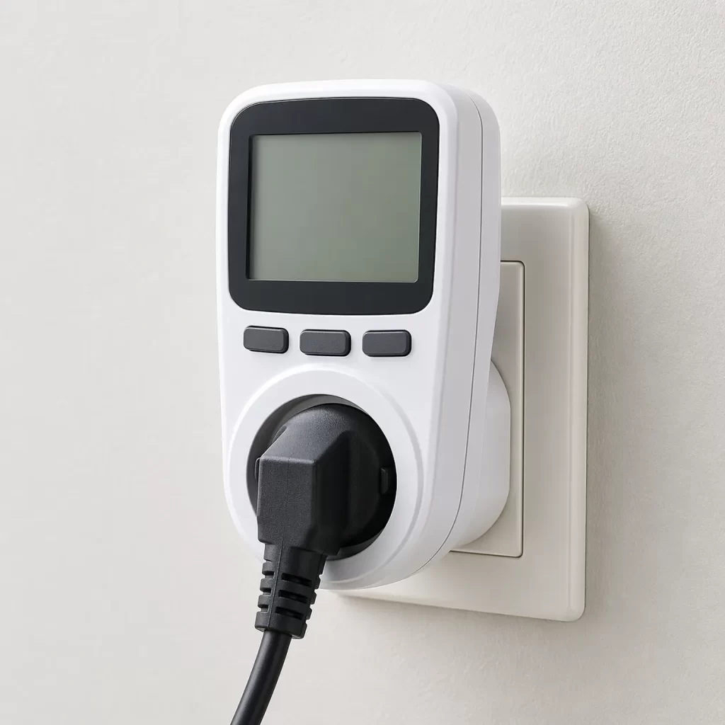 Slimme energiekostenmeter in een stopcontact voor het meten van stroomverbruik.